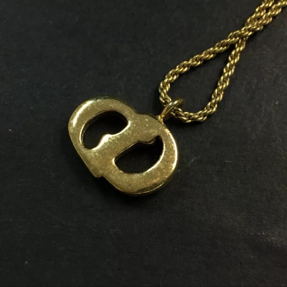 AUTH Christian Dior CD Logo Tone Pendant Necklace Gold - Picture 5 of 7